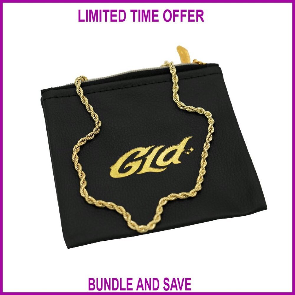 Gold Plated Rope Chain Necklace with Secure Clasp Travel Pouch